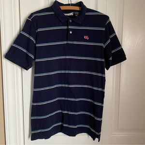 Tony Hawk Boys Navy Blue Polo Stripes Short Sleeve 14-16 L Preppy Skater 90s Y2K